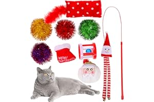 PAWSKIDO Christmas Cat Toys Set - Interactive Cat Feather Toy & Cat Plush Toys & Sparkle Balls & Cat Toys with Catnip for Small, Medium, Large Cats