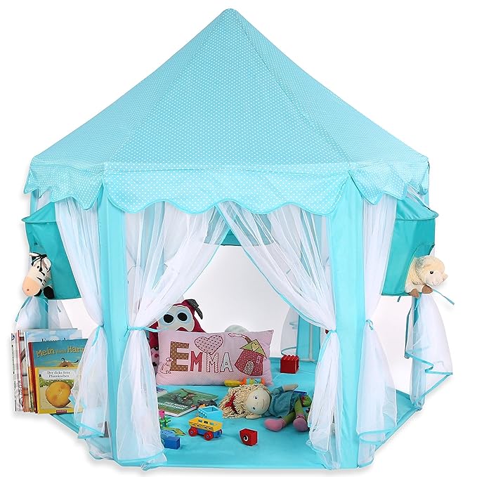 KIDUKU® Kinderspielzelt Spielschloss Prinzessinenschloss Spielzelt Bällebad Spielhöhle mit Hängenetzen, in 3 Farbvarianten (B