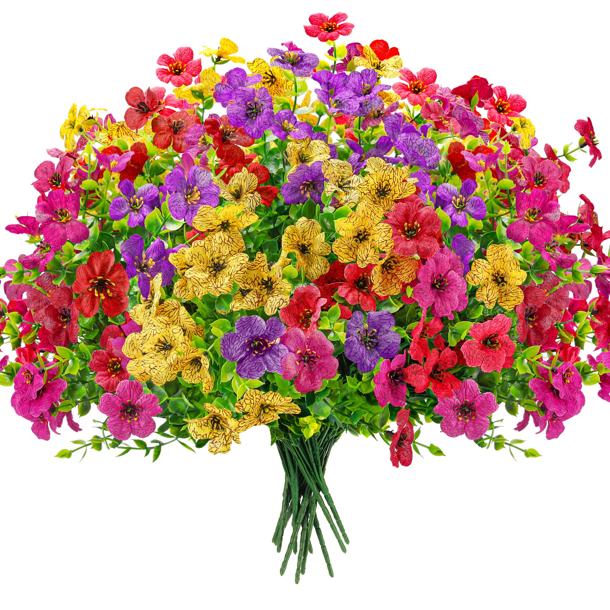 Der Rose 12 Bundles Artificial Flowers for Outdoors Fake Flowers Plants Spring Summer Decoration UV Resistant for Outside Home Porch Patio Garden Decor
