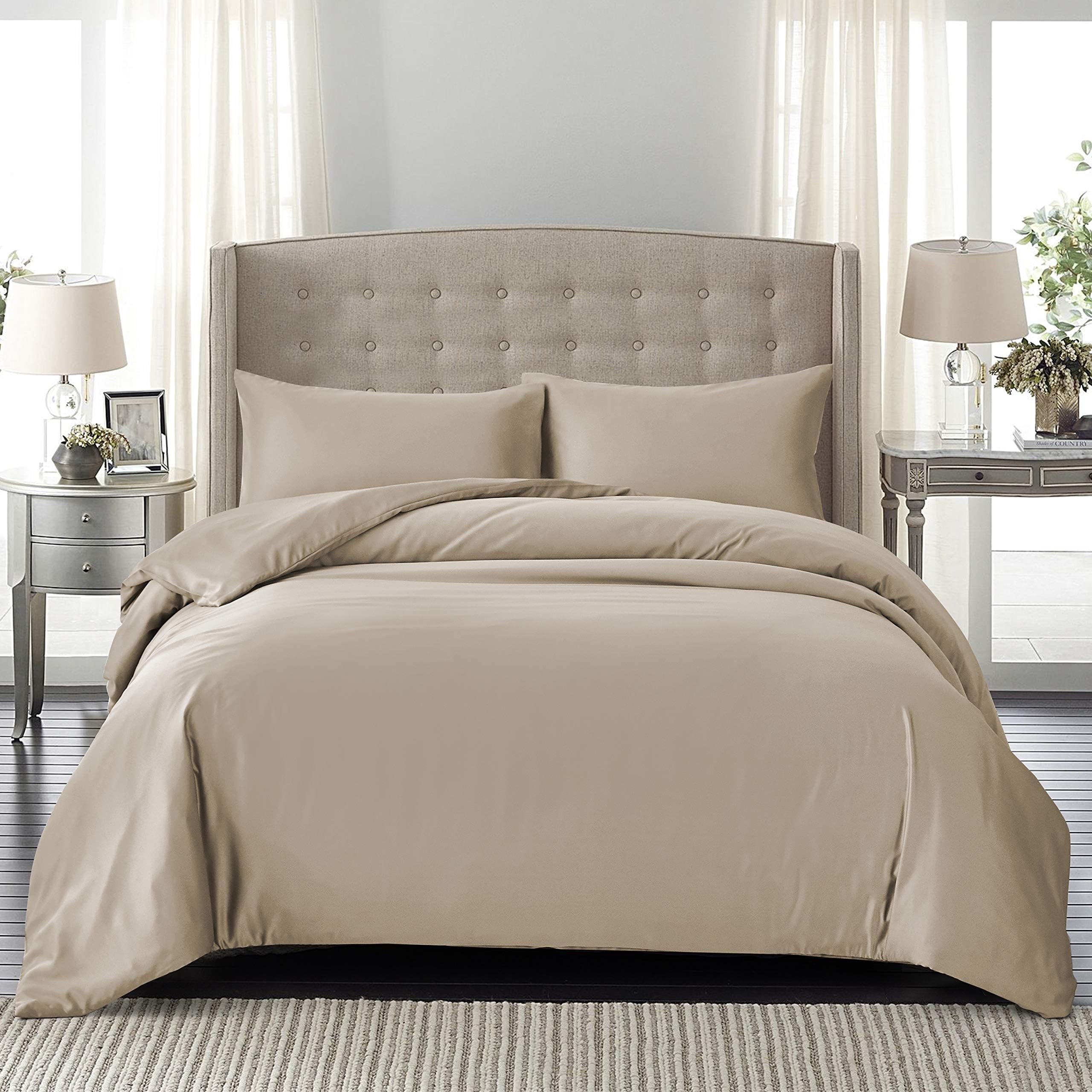 Somoft Duvet Cover 3 Piece Set –Protects and Covers Your Comforter/Duvet Insert,Luxury Microfiber,Comforter Cover with 2 Pillow Shams, Color Khaki,Queen Size 90"x90"
