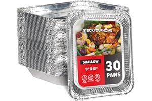 (30 Pack) Disposable Aluminum Pans 9x13 Shallow, Heavy Duty 1.75" Deep Foil Pans, Baking Tins, 13x9 Baking Pan for Cooking an