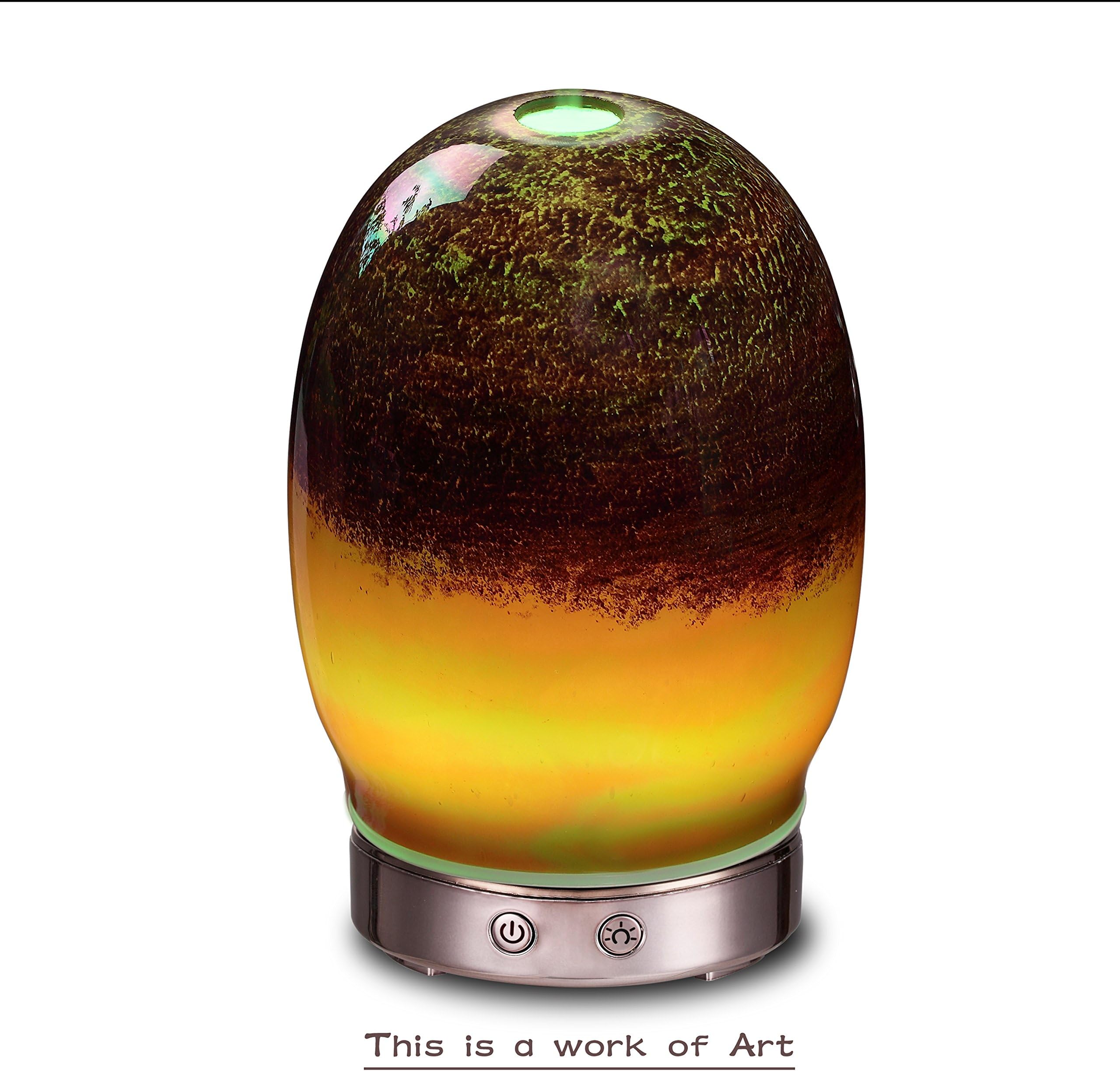 AA Art Glass Metallic Egg Aroma Essential Oil Diffuser Aromatherapy Humidifier 120ml Housing with 14-Color LED Light