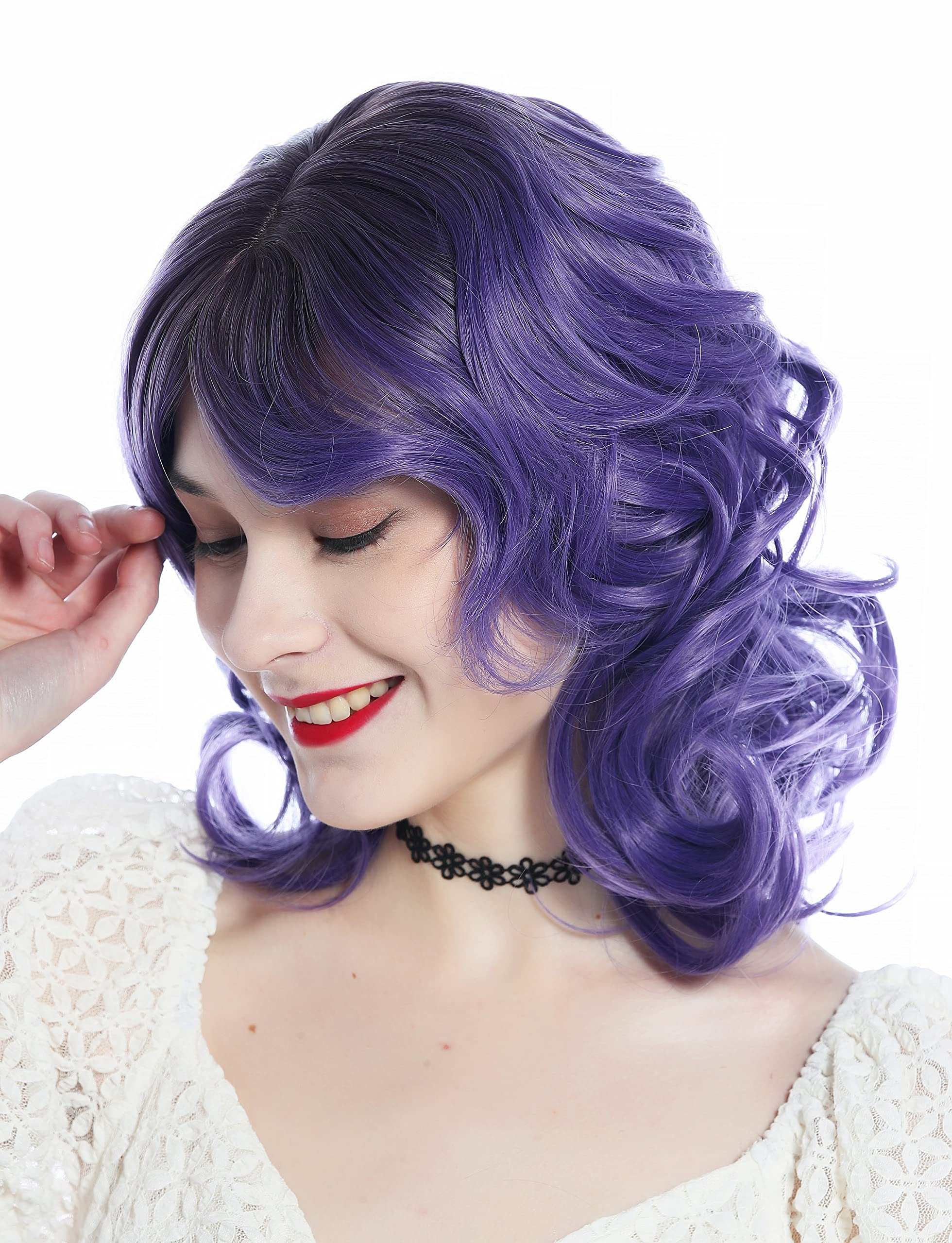 WIG ME UP - SZL0672-T-009 Cute Women's wig shoulder-length curls ombre dark brown to purple