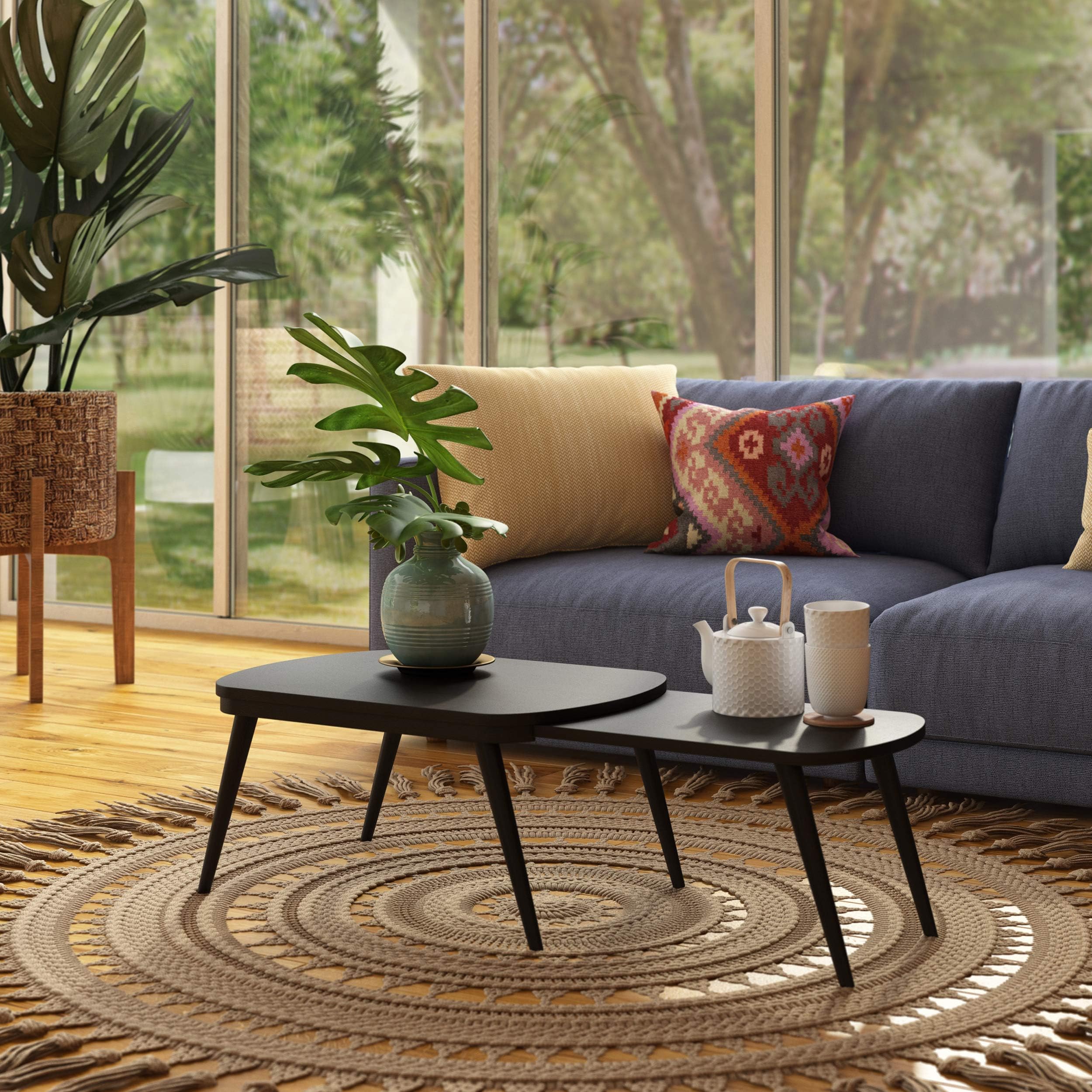 Domesis Modern Nesting Wood Cocktail Table in Dark Brown