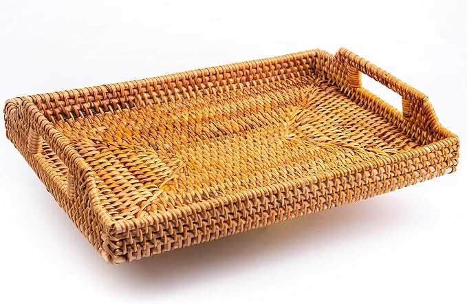 Serving Tray with Handles Rectangular Rattan
