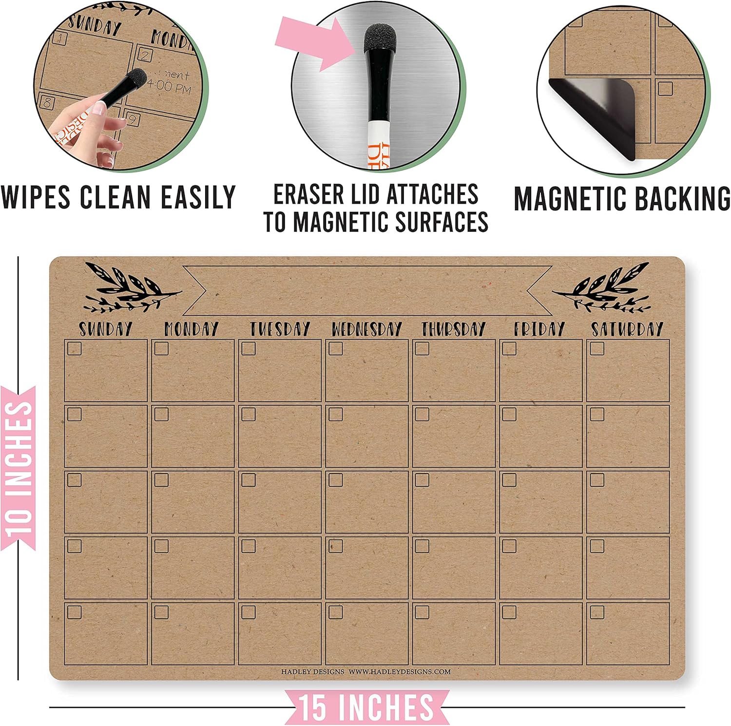 Magnetic Fridge Calendar Dry Erase Magnetic Calendar for Refrigerator - Rustic Magnetic Dry Erase Calendar for Fridge, White Board Calendar for Wall, Dry Erase Board Calendar, Magnetic Notepad : Office Products