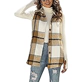 UANEO Womens Fall Flannel Plaid Vest Button Down Sleeveless Shirt Jacket With Pockets