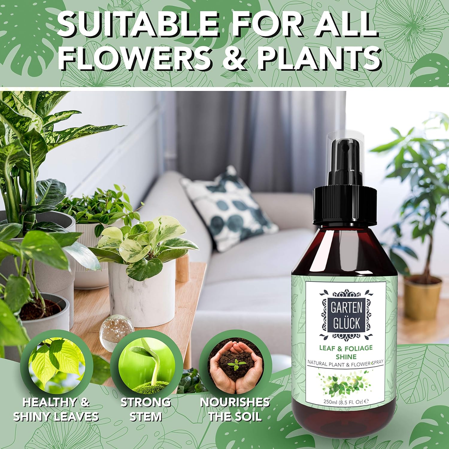 Garten Glück Plant Leaf Shine Spray, Plant Care Mist with Vitamin C & Lavender, Safe Plant Spray for Indoor Plants - Image 5