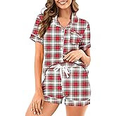 Hagmeu Womens Pajamas Set Short Sleeve Sleepwear Button Down Pjs Shorts Set Soft Pjs Lounge Set With Pockets