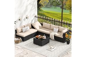 HOMREST 7 Piece Outdoor Patio Furniture, Hand Woven PE Rattan Patio Conversation Sets, Outdoor Sectional Set with Storage Table, Cushions and Pillows, Lift Sofa for Garden, Balcony, Lawn