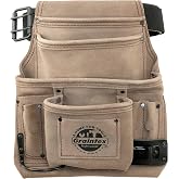 Graintex SS2280 10 Pocket Nail &amp; Tool Pouch Beige Color Suede Leather with 2&rdquo; Leather/Webbing Belt for Constructors, Electricians, Plumbers, Handymen, Standard