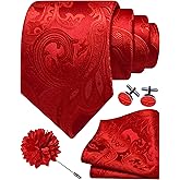 GUSLESON Paisley Tie Set for Men 3.15" Necktie Lapel Pin Hankerchief Cufflinks Set for Men