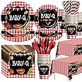Xenorik Baby Q Baby Shower Decorations Tableware - BBQ Baby Shower Decorations, Paper Plate, Cup, Napkin, Tablecloth, Cutlery, Straw, BBQ Baby Shower Plates And Napkins Party Supplies | Serve 24