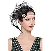 BABEYOND 1920s Flapper Peacock Feather Headband Roaring 20s Beaded Headpiece 1920s Great Gatsby Costume Hair Accessories