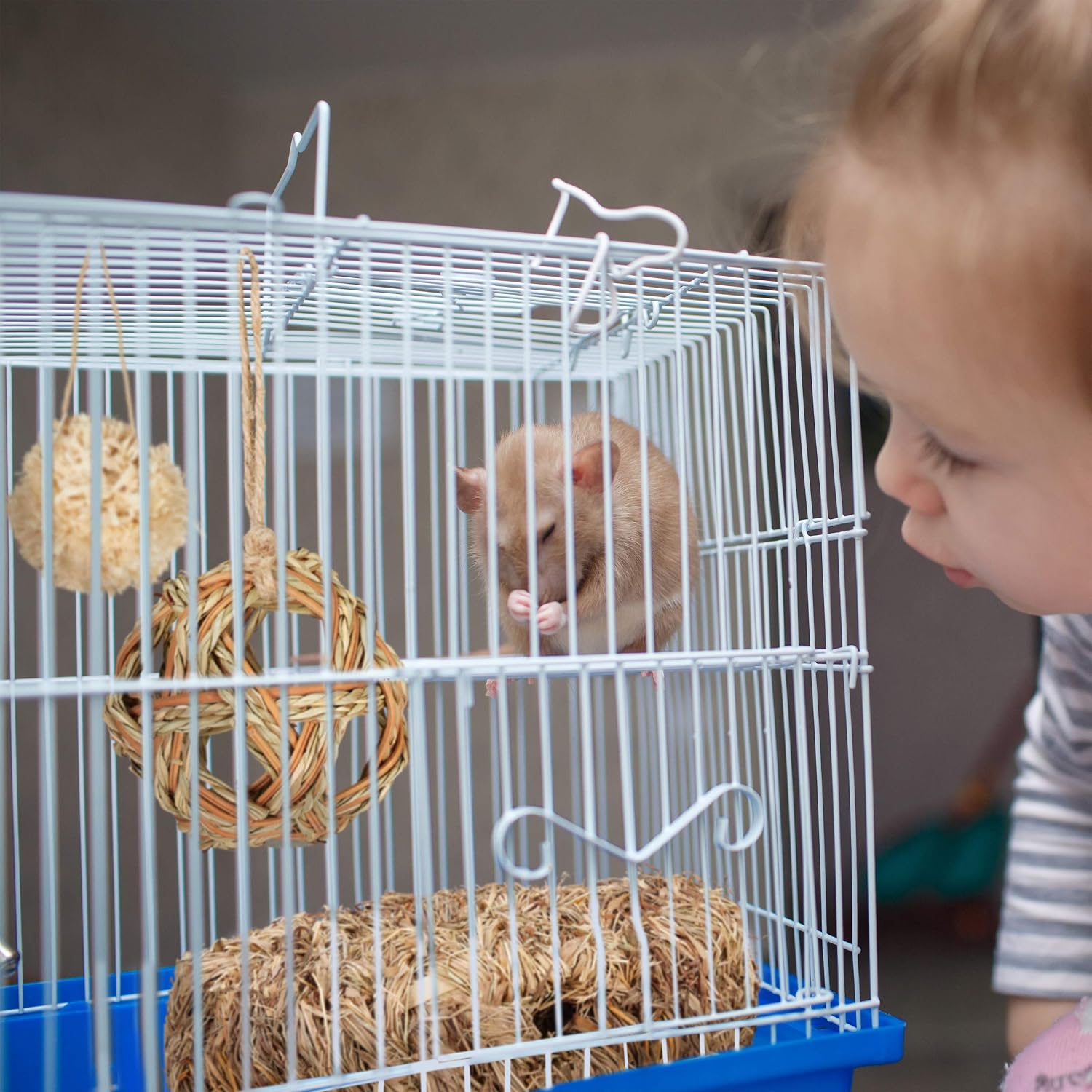 Relaxdays Hamster Accessories Set 5 Pcs, Hamster Tunnel, Nest & 3 Balls, Straw/Grass, Cage Rodents, Mice, Natural - Image 3