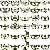 Yunsailing 30 Pieces Masquerade Mask Antique Masks with Straps for Women Men Masquerade Ball Mardi Gras Carnival Party Favors(Gold)