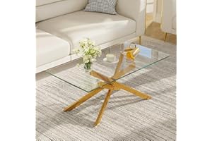 Tempered Glass Coffee Table 39.37'' x 23.62'' Modern Pedestal Base, 8mm Scratch-Resistant Top, Adjustable Feet, Coffee Table 