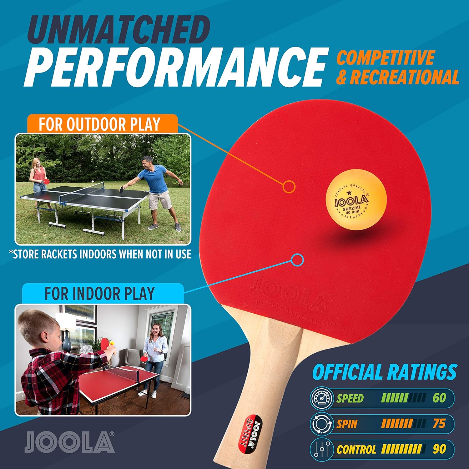JOOLA Family Premium Table Tennis Bundle Set - 4 Regulation Ping Pong Paddles, 10 Training 40mm Ping Pong Balls, and Carrying Case - For Training and Recreational Play - Indoor and Outdoor Compatible : Table Tennis Sets : Sports & Outdoors