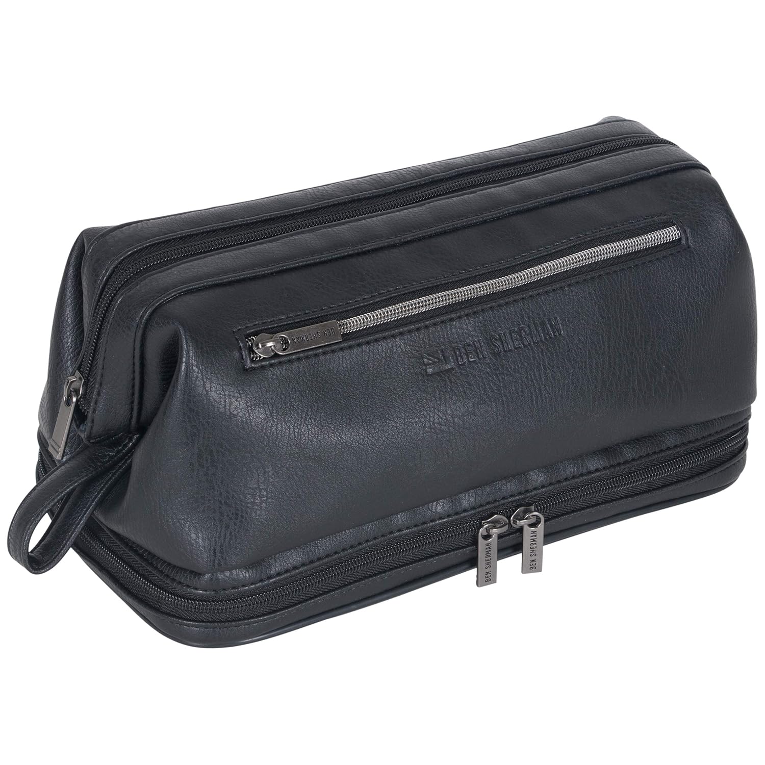 Ben Sherman Noak Hill Collection Vegan Leather Toiletry Travel Kit, Black, 2PC Set: Industrial & Scientific