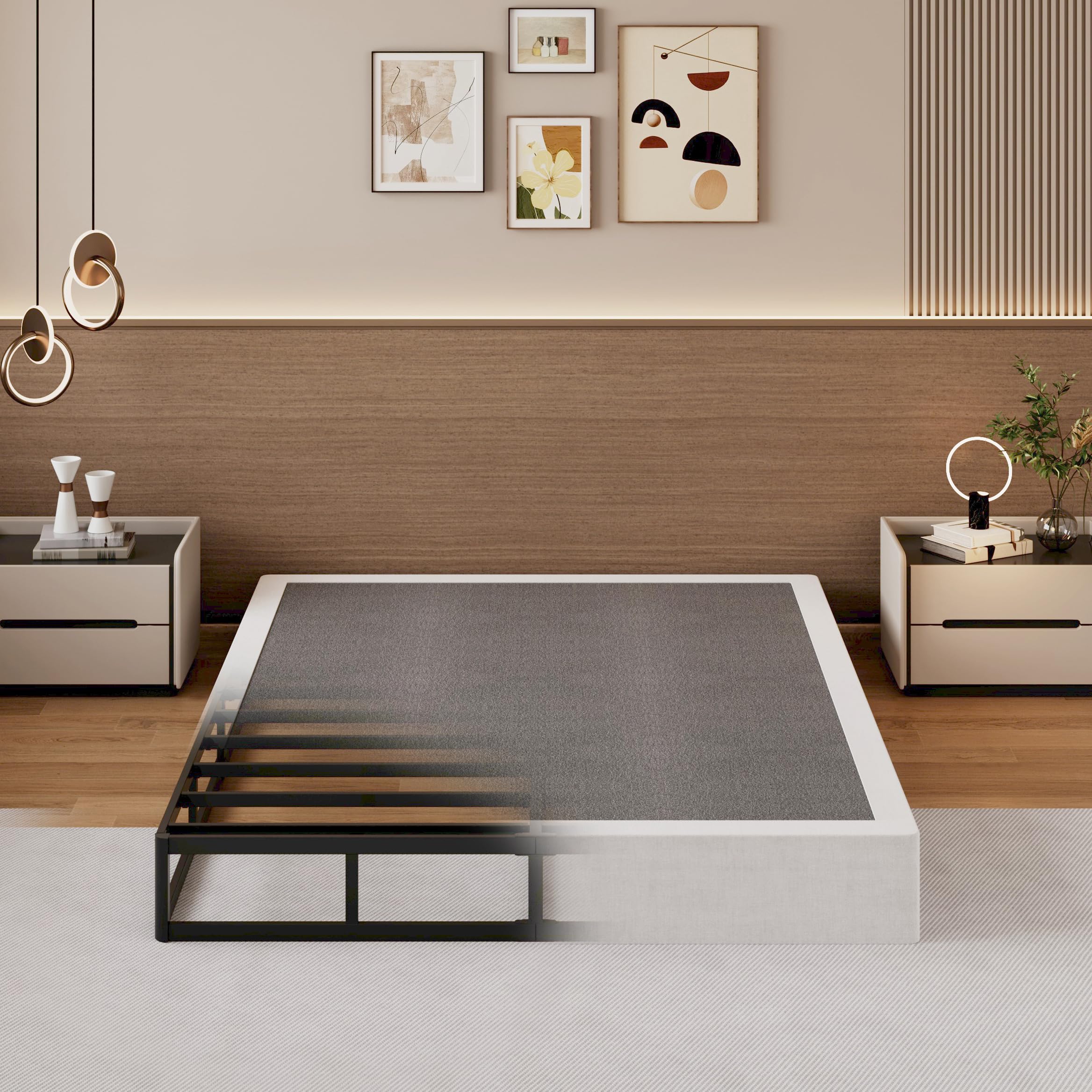SHLAND Box Springs King 8 Inch High King Size Box Spring Strong Metal Frame Mattress Foundation with Fabric Cover, Box Spring King Size Bed, Easy Assembly