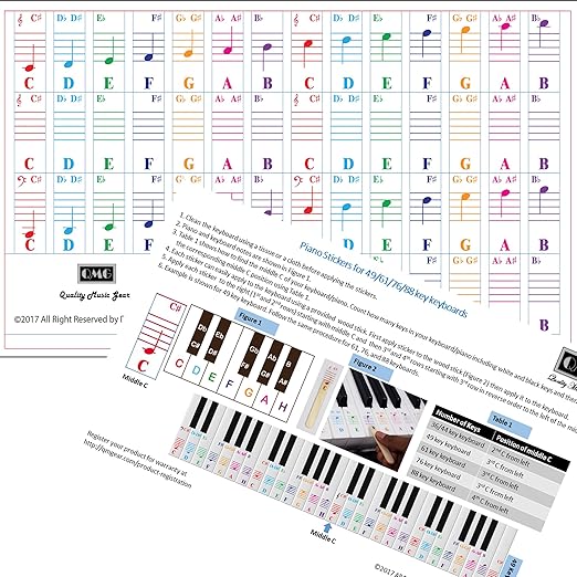 Amazon Com Qmg Color Piano Stickers For 49 61 76 88 Key