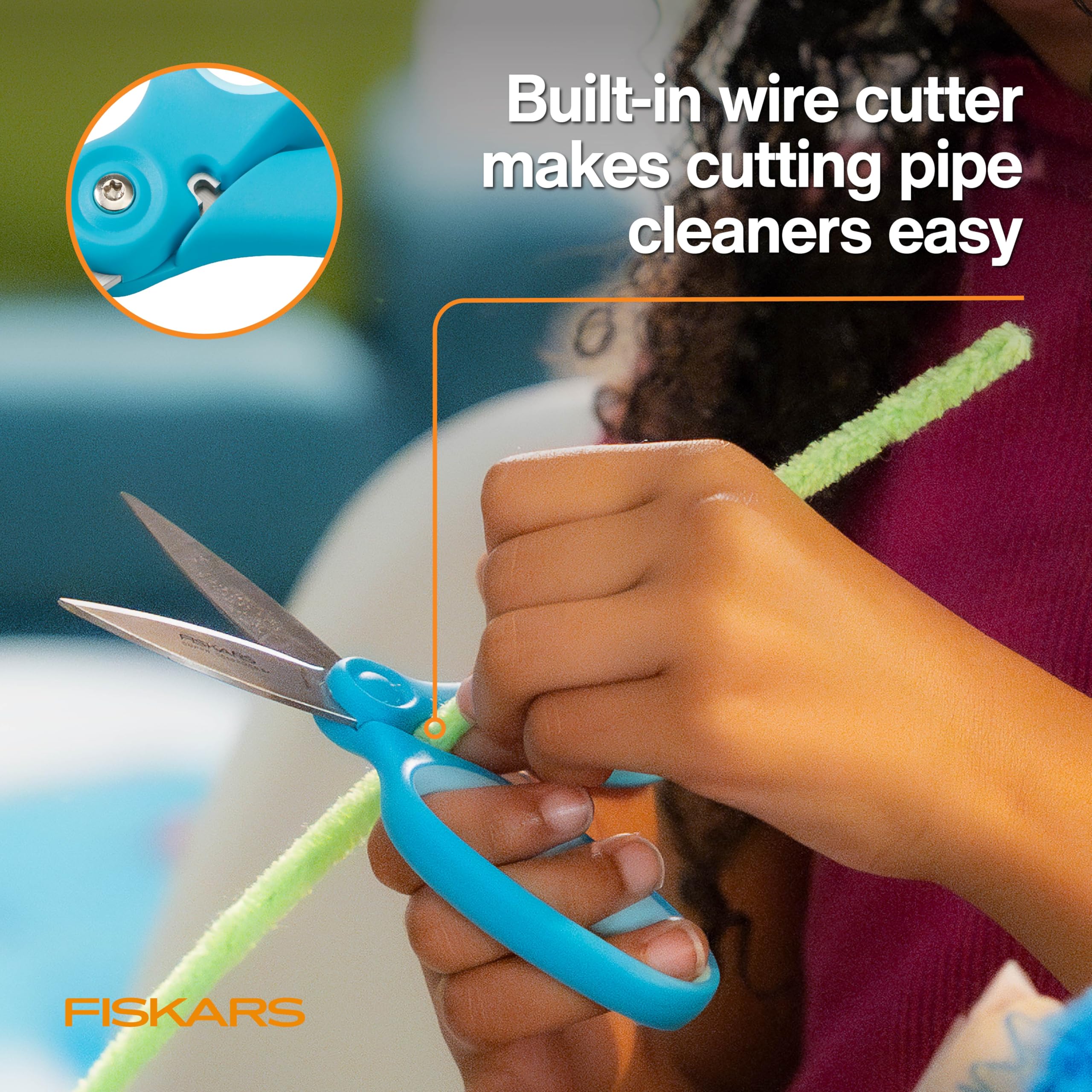 Fiskars Kids Super Scissors – Cutting Power for Cardboard, Foam, Felt & More with SoftGrip Handles, For Crafting and School Supplies, 6 inches