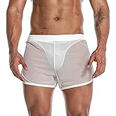 FIROTTII Mens Mesh Shorts Sexy Boxers See Through Boxers for Men(LightWhite Large)