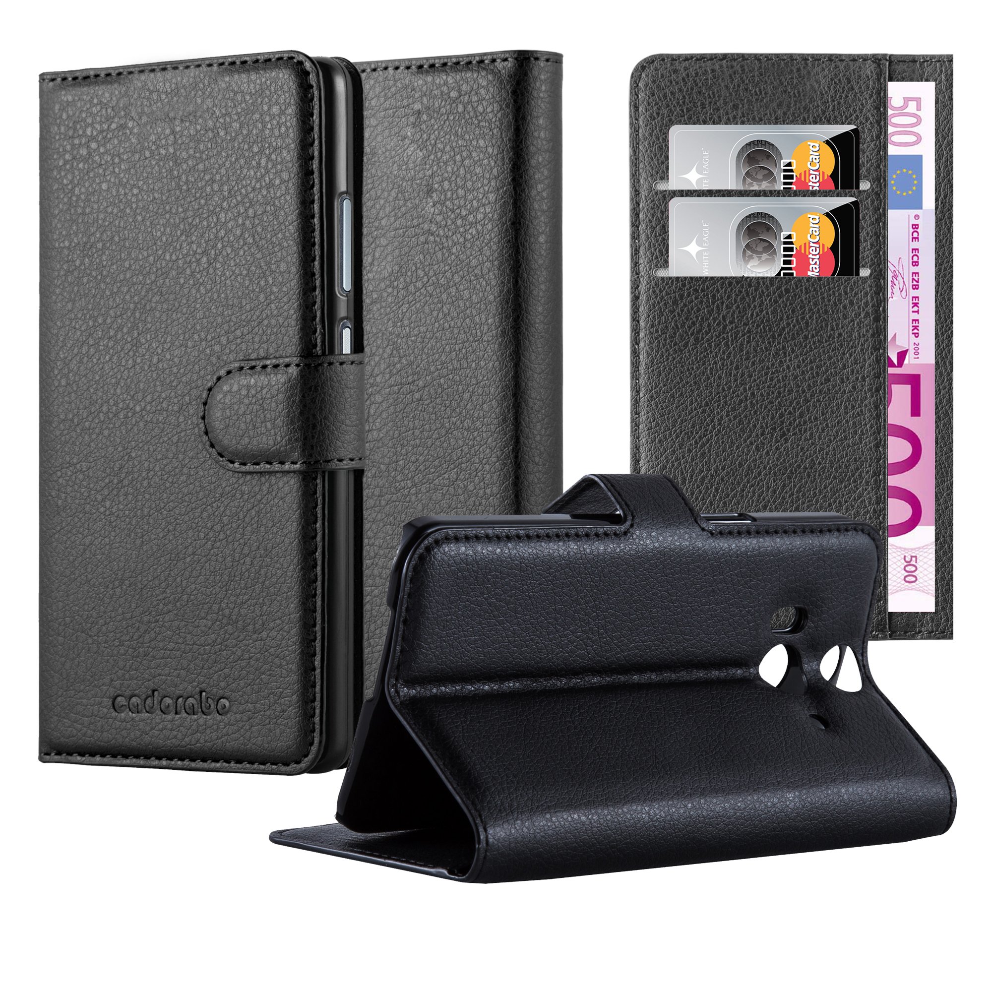 cadorabo Book Case works with HTC BUTTERFLY 2 in OXID BLACK - with Magnetic Closure, Stand Function and Card Slot - Wallet Etui Cover Pouch PU Leather Flip