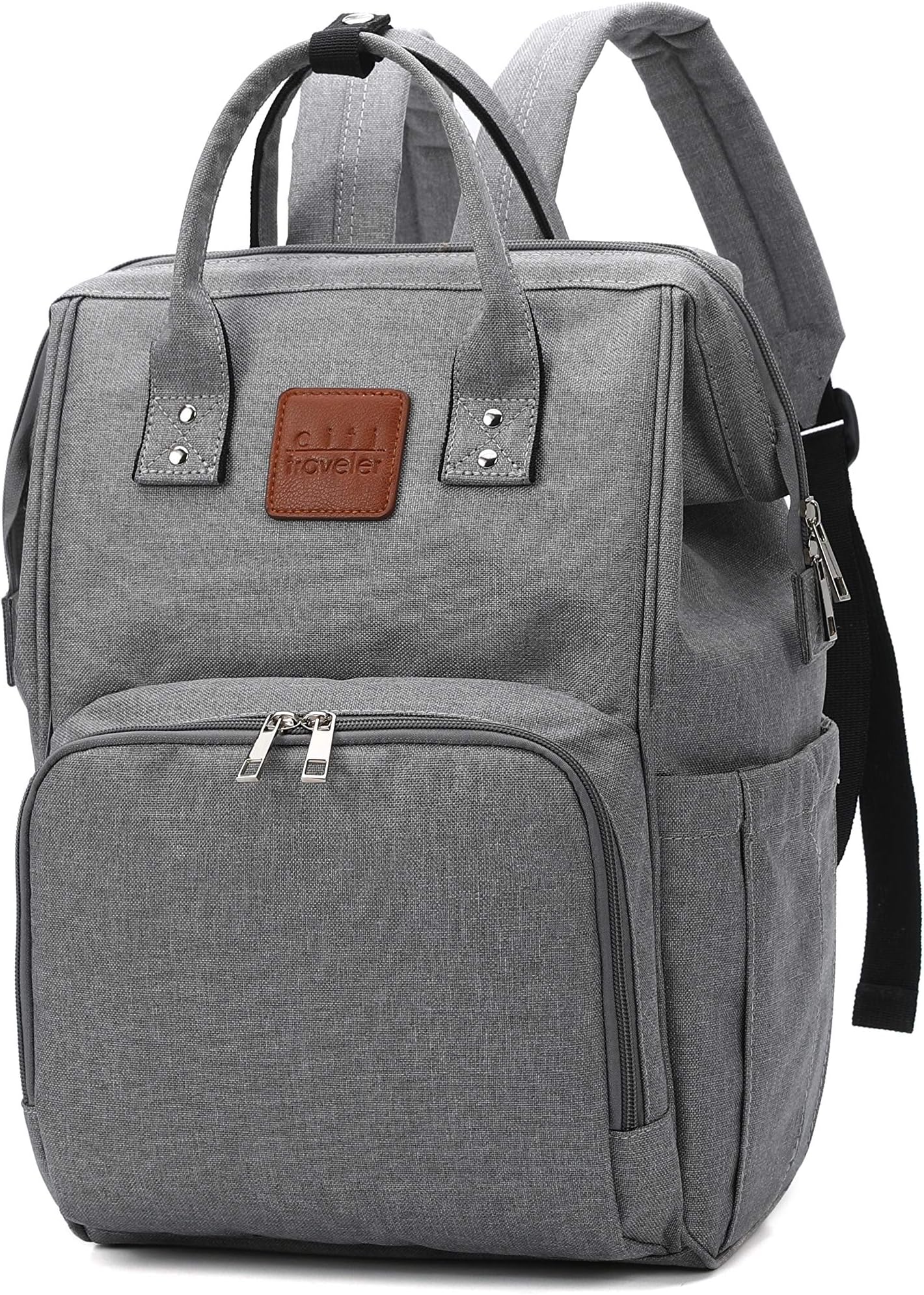 Citi Babies Grey Diaper Bag Backpack - Water Resistant, Shoulder Strap, Large Capacity, Insulated Bottle Pockets, Changing Pad, Stroller Clip- Trendy Diaper Bag for Dad & Mom or Baby Shower