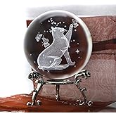 ZEERSHEE 60mm 3D Crystal Ball Glass Laser Engraved Cat Figurine Glass Cat Paperweight with Stand for Home Art Decor