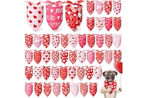 Jeere 50 Pcs Valentines Day Dog Bandanas Bulk Red and Pink Heart Bandanas for Dogs Triangle Kerchief Bibs Scarf for Pet Party Costume Photo Props Accessories Pet Shops Groomer (31.5 x 21.7 x 21.7)