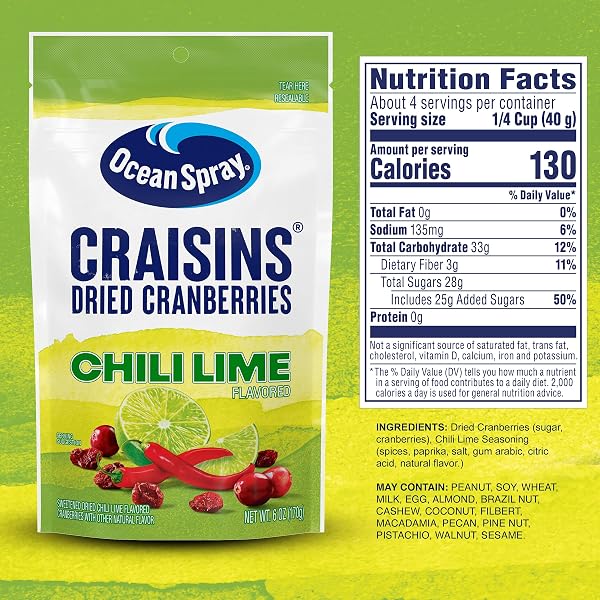 OCEAN SPRAY® CRAISINS® SWEETENED DRIED CRANBERRIES, CHILI LIME, 6OZ POUCH