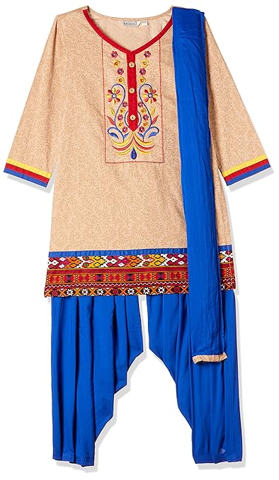 Girls' A-line Regular Fit Cotton Salwar Suit Set(Colors & Print May Vary)