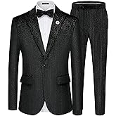 MAGE MALE Mens Suits Velvet Tuxedo Suit Set Slim Fit 2 Piece Luxurious Party Dinner Jacket Pants with Bow Tie
