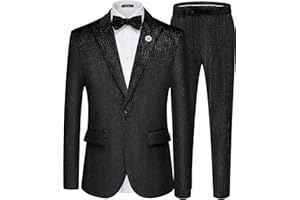 MAGE MALE Mens Suits Velvet Tuxedo Suit Set Slim Fit 2 Piece Luxurious Party Dinner Jacket Pants with Bow Tie