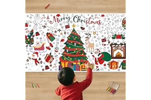 VOGUSON Xmas Giant Coloring Tablecloth/Poster-Christmas Crafts for Kids-30 x 72 Inches Jumbo Paper Coloring Banner Gifts for Kids Activities Games Toys Party Classroom Decor Christmas Decorations