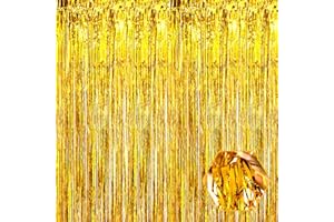 FERWZSR 3 Pack Gold Foil Fringe Curtain Backdrop, 3.28Ft x 8.2Ft Metallic Tinsel Foil Fringe Streamer Curtains for Photo Booth, Valentine's Day， Wedding, Birthday, New Year Party Decorations