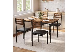 GarveeHome 5 Piece Dining Table Set, Industrial Style Dining Table and Chairs Set for 4, Kitchen Table Set for Dining Room Kitchen Apartment, Brown