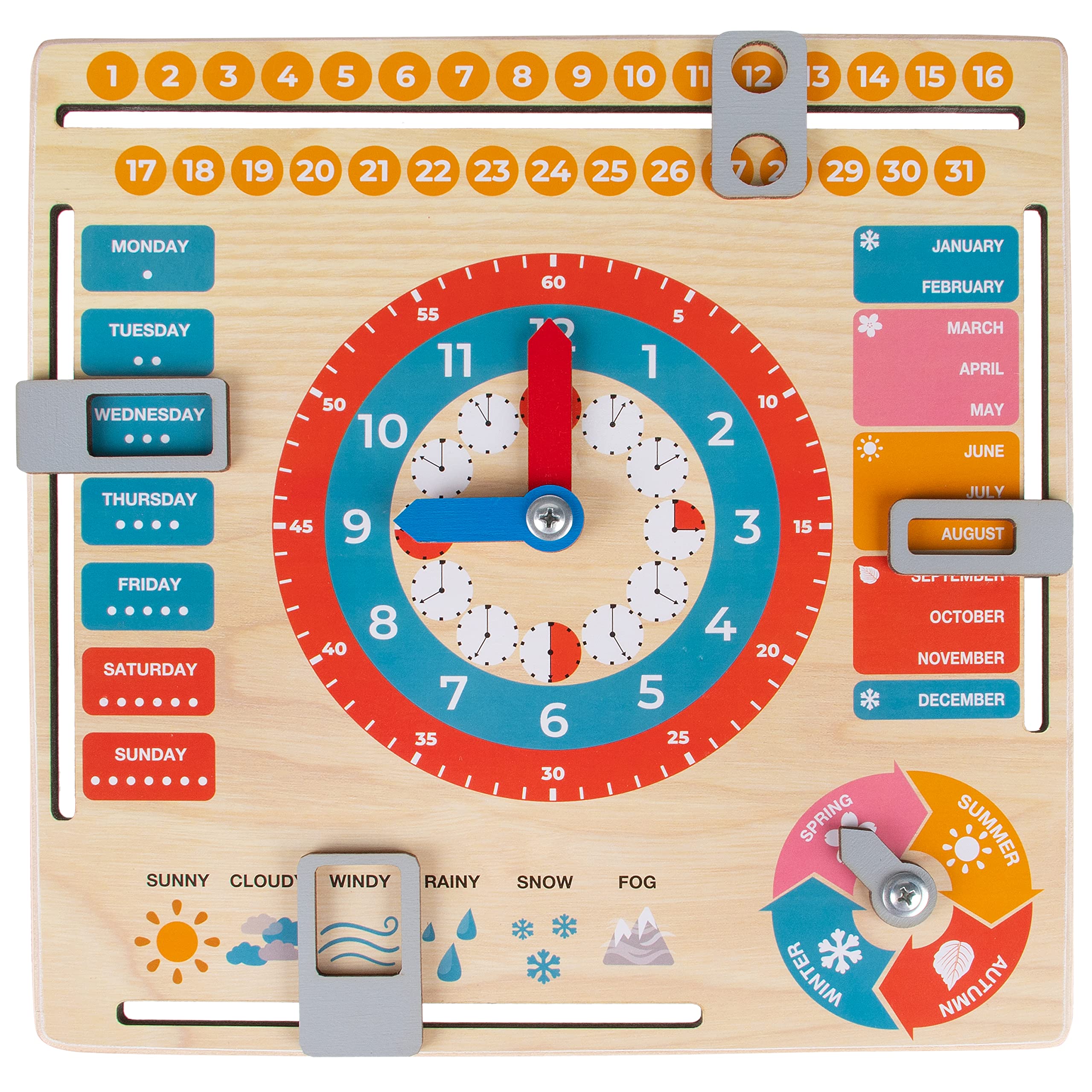FANCY Wooden Kids Calendar and Learning Clock - Learn to Tell the Time, Days of the Week, Months, Seasons, Teaching Clock for Children, My First Calendar for Kids - Educational Toy for 3+ Year Olds