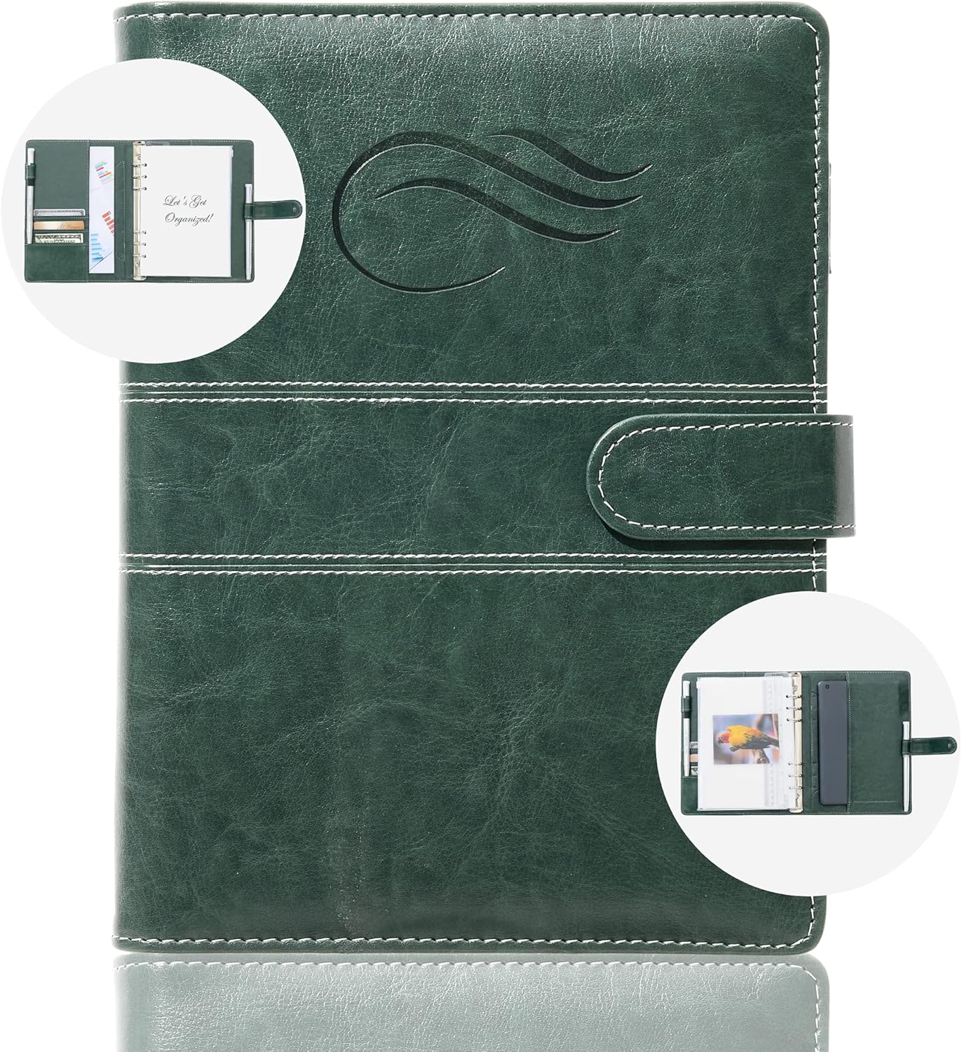 QualityOrganizers A5 Portfolio & Refillable 6 Ring Binder Notebook, with PU Leather Cover for Men and Women (Green) : Office Products