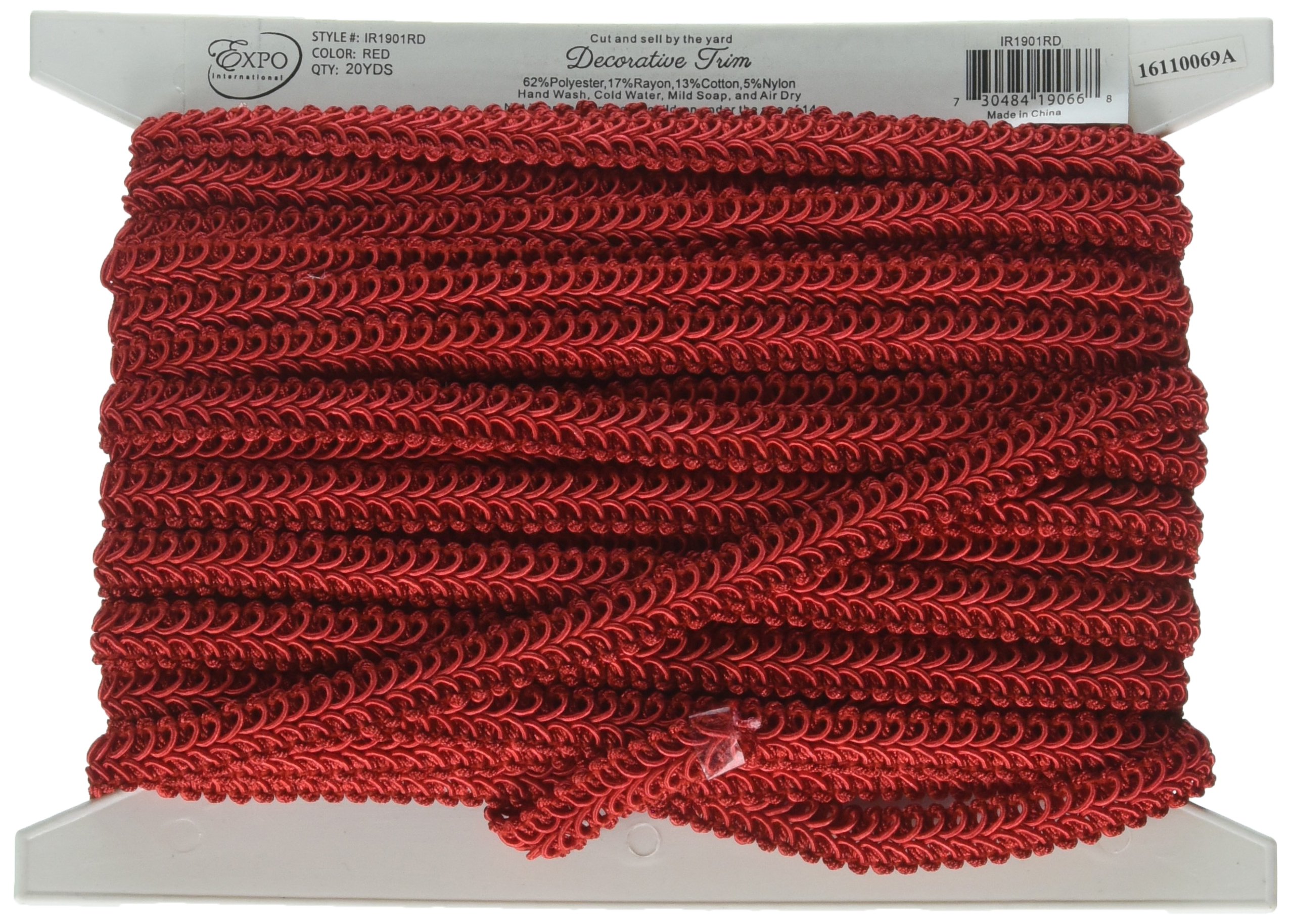 Alice Classic Woven Braid Decorative Trim by The Yard, 1/2-Inch Versatile Trim for Sewing, Home Decor, Upholstery, Washable, 20-Yard Cut, Red