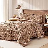 BLOOMHAVEN Queen Comforter Set-7 Pieces Brown Classic Puff Floral Bedding Sets for All Seasons,Shabby Chic Farmhouse Bed in a Bag Queen with Wildflowers Comforter,Sheets, Pillowcases & Shams