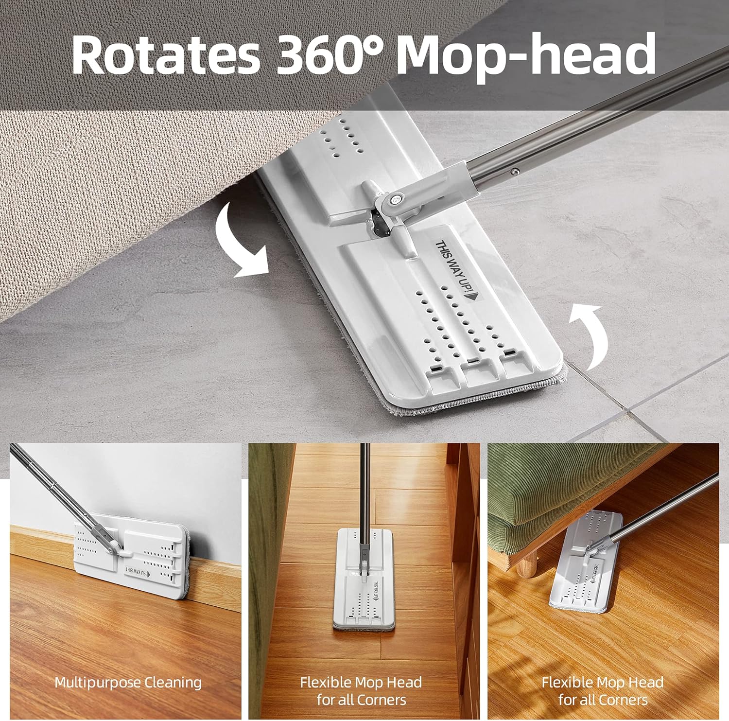 JOYMOOP Squeeze Flat Floor Mop and Bucket Set with 3 Microfiber Mop Pads Refills Easy Self-Wringing Cleaning Mop Bucket, Wet and Dry Mopping Hardwood, Laminate, Tile: Kitchen & Dining