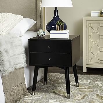 Amazon Com Safavieh Home Collection Lyla Mid Century Retro Black And Silver Nightstand Furniture Decor