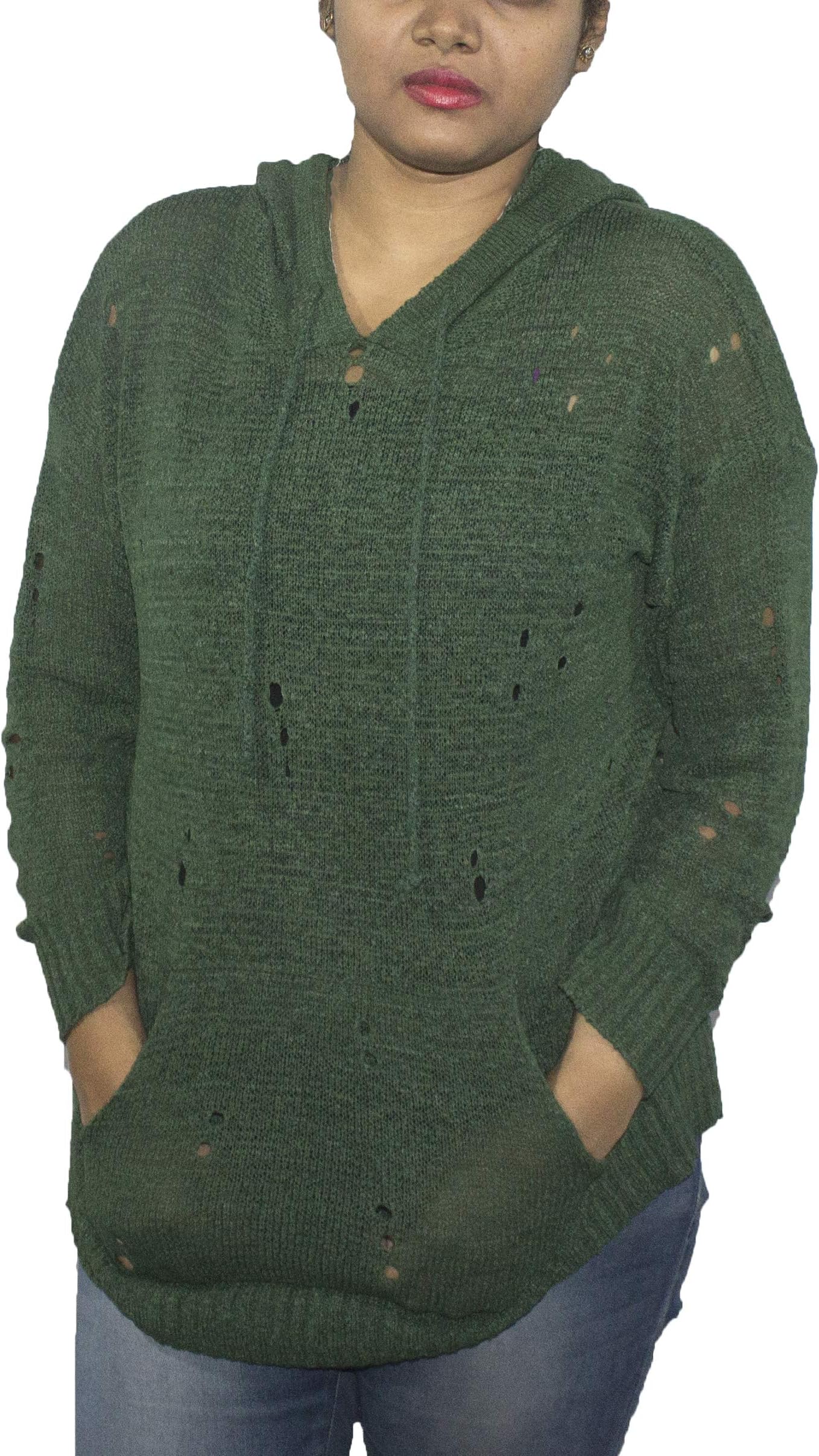 Woman Ladies Girls Winter Wear Cardigans, Sweaters Hoodie Lycra Material. Green