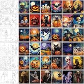 Skyygemm 36 Pcs 8 x 10 Inch Halloween Pre Drawn Canvases | Pre Stretched Canvas, Outline Sketch Included, Sip and Paint Party Supplies, Bulk Painting Activity Favors for Adults