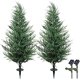 SEVENLOVE 36" Artificial Cedar Topiary Tree for Outdoor,Cedar Trees with Lights Lifelike UV Protected Front Door Decor, 3ft Faux Pine Shrubs Plants for Front Door Porch Home Office Decor