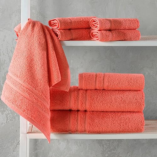 Hawmam Linen Coral Orange Piece Bath Towels Set for Bathroom