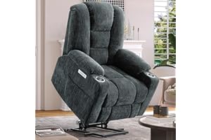 CDCASA Power Lift Recliner Chair for Elderly with Heated and Massage, Upgraded Chenille Fabric Lift Chairs for Living Room w/2 Side Pockets & 2 Metal Cup Holders, USB & Type-C Ports,Grey Blue