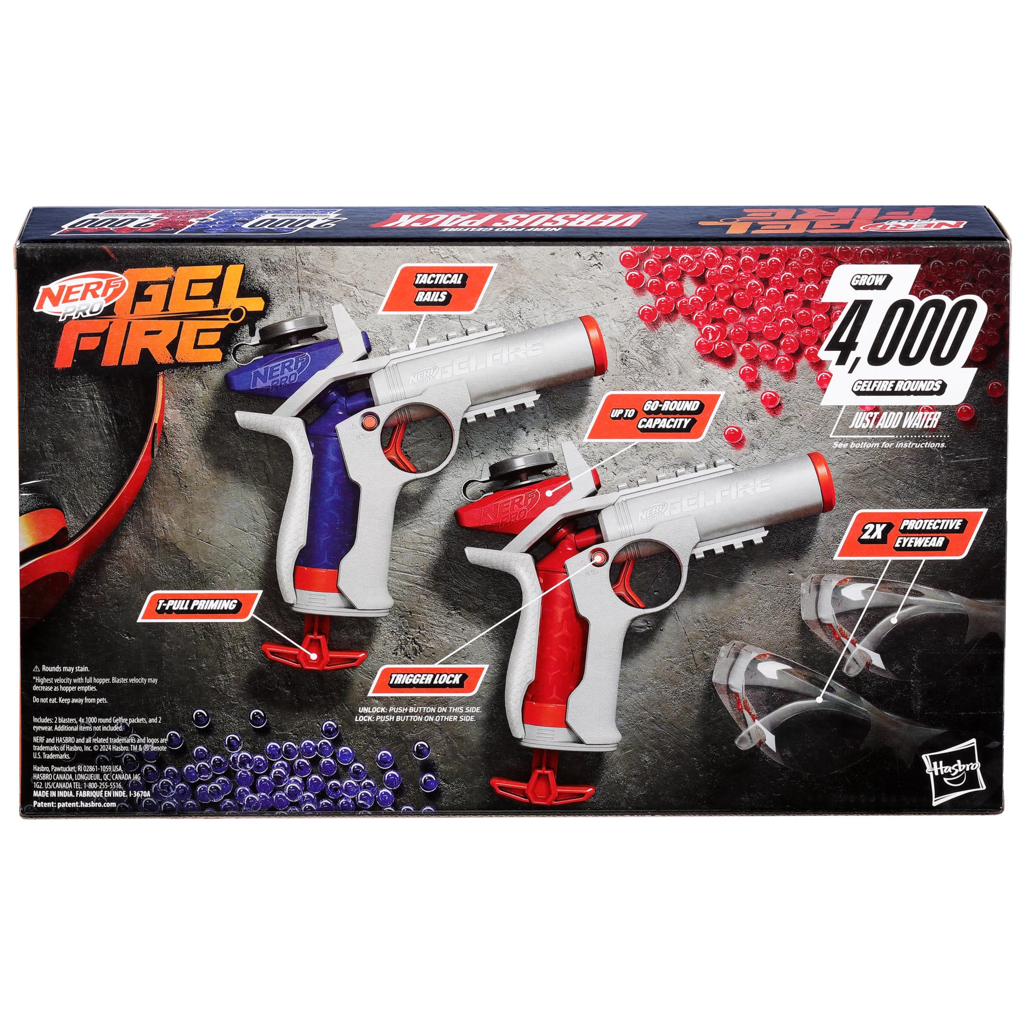 Nerf Pro Gelfire Versus Pack Includes 2 Blasters, 4,000 Gelfire Rounds, 60 Round Capacity, T-Pull Priming, 2 Eyewear, Gifts for Teens Ages 14+